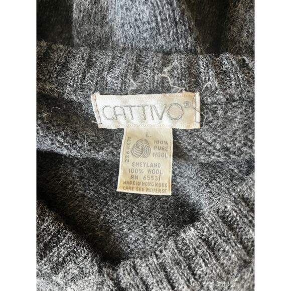 Vintage 90s Gray White Red Argyle Shetland Wool Sweater Size Large - Picture 6 of 6